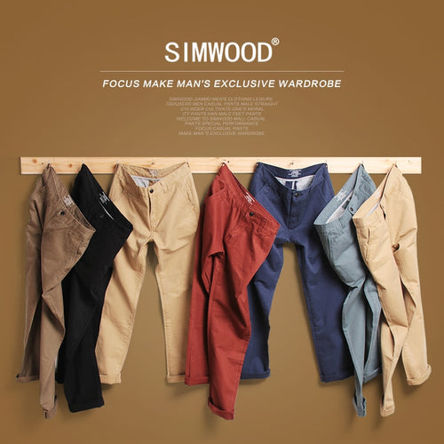 Simwood Brand Autumn Winter New Fashion 2019 Slim Straight Men Casual Pants 100% Pure Cotton Man Trousers Plus Size  KX6033