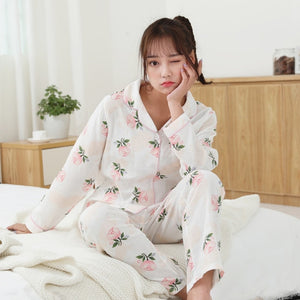 pajamas women 100% gauze cotton long sleeve casual