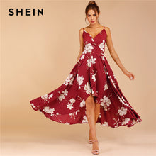 Load image into Gallery viewer, SHEIN Print Tulip Hem Surplice Sexy Cami Dress Boho Spaghetti Strap Slip Women Dresses Sleeveless Summer High Waist Dresses