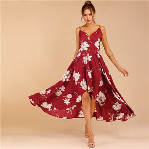 SHEIN Print Tulip Hem Surplice Sexy Cami Dress Boho Spaghetti Strap Slip Women Dresses Sleeveless Summer High Waist Dresses