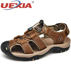 UEXIA Male Shoes Genuine Leather Men Sandals Summer Men Shoes Beach Fashion Outdoor Casual Non-slip Sneakers Footwear Size 48