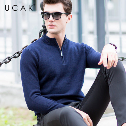 UCAK Brand Sweater Men Autumn Winter Thick Warm Zipper Turtleneck Pull Homme Merino Woolen Pullover Men Cashmere Sweaters U3017