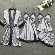 Load image into Gallery viewer, Women Pajamas  Sleepwear Silk 4 Pieces Nightwear