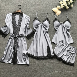 Women Pajamas  Sleepwear Silk 4 Pieces Nightwear