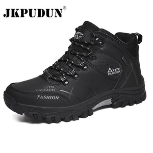 Winter Leather Ankle Boots Men Casual Shoes Outdoor Waterproof Work Tooling Mens Hiking Boots Sneakers Warm Military Snow Boots