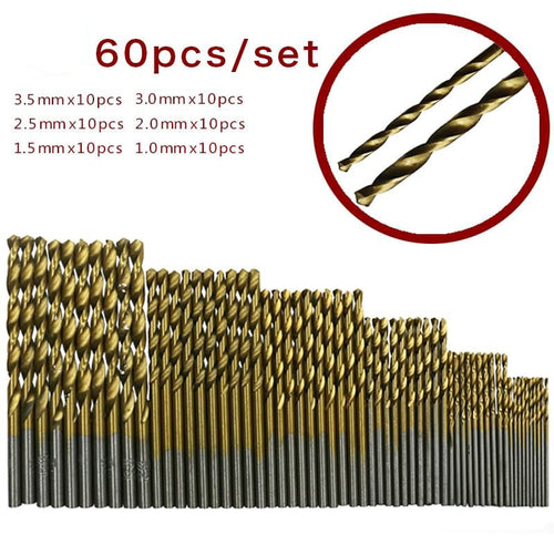 60Pcs HSS Titanium Coated Twist Drill Bits