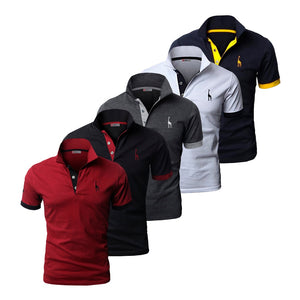 Set Polo Men Solid Slim Fit Short Sleeve Patchwork Cotton Polo Shirt Men Fashion Streetwear