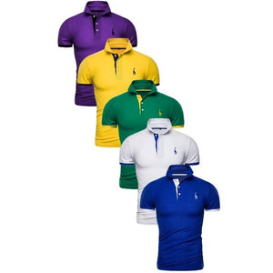 Set Polo Men Solid Slim Fit Short Sleeve Patchwork Cotton Polo Shirt Men Fashion Streetwear