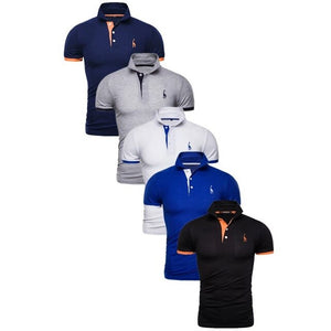 Set Polo Men Solid Slim Fit Short Sleeve Patchwork Cotton Polo Shirt Men Fashion Streetwear