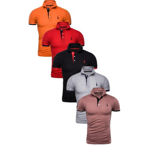 Set Polo Men Solid Slim Fit Short Sleeve Patchwork Cotton Polo Shirt Men Fashion Streetwear