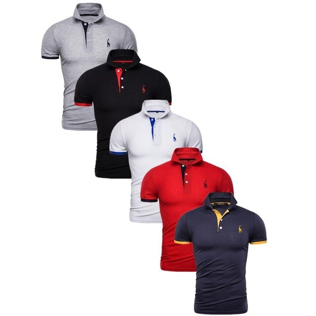 Set Polo Men Solid Slim Fit Short Sleeve Patchwork Cotton Polo Shirt Men Fashion Streetwear