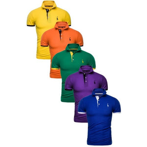 Set Polo Men Solid Slim Fit Short Sleeve Patchwork Cotton Polo Shirt Men Fashion Streetwear