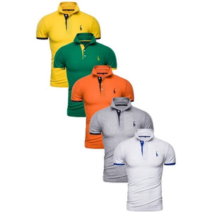 Set Polo Men Solid Slim Fit Short Sleeve Patchwork Cotton Polo Shirt Men Fashion Streetwear