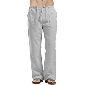 Men Drawstring Cotton Linen Long Pants With Pockets Cargo Pants