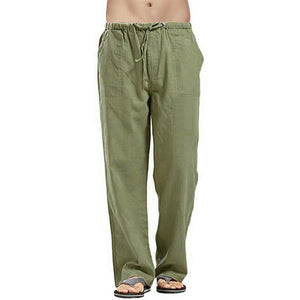 Men Drawstring Cotton Linen Long Pants With Pockets Cargo Pants