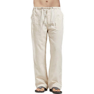 Men Drawstring Cotton Linen Long Pants With Pockets Cargo Pants