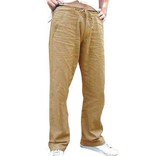 Load image into Gallery viewer, Men Drawstring Cotton Linen Long Pants With Pockets Cargo Pants