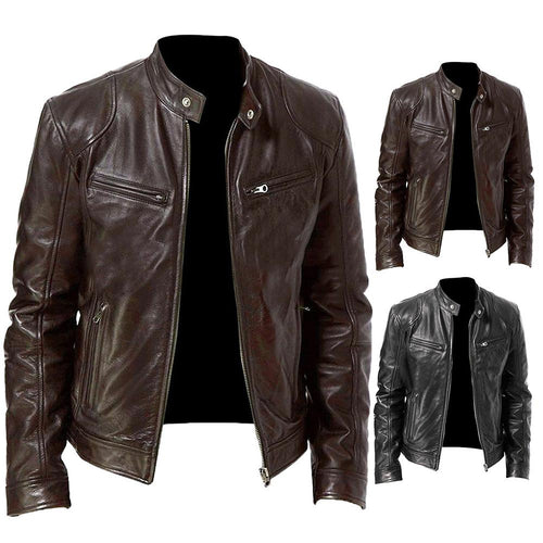 Leather jacket Men Fashion Motorcycle Leather Jacket fit Coat Casual Zipper jacket