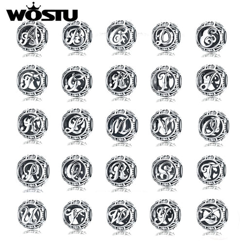 WOSTU Genuine 925 Sterling Silver Fashion Letter A-Z Beads Charm fit Original Bracelet Necklace Woman DIY Jewelry Making CQC738