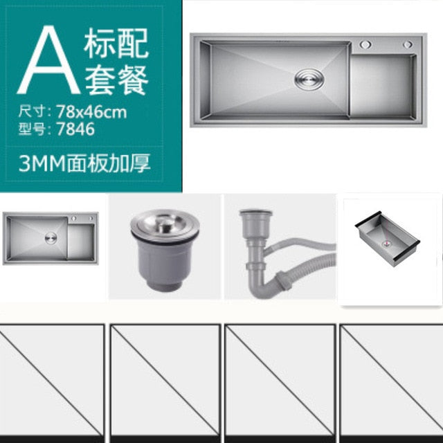 Step 7846CM basins of 304 stainless steel hand sink single bowl and kitchen sink Enlarge size with faucet brushed