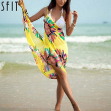 Load image into Gallery viewer, Sfit 2019 New Women Halter Lightweight Chiffon Floral Print Beach Cover Up Towel Silk Sling Beach Bikini Open-Back Beach Dress