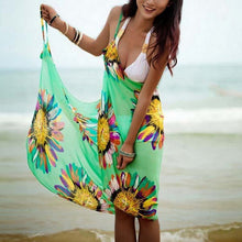 Load image into Gallery viewer, Sfit 2019 New Women Halter Lightweight Chiffon Floral Print Beach Cover Up Towel Silk Sling Beach Bikini Open-Back Beach Dress