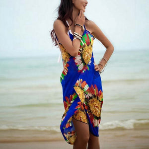 Sfit 2019 New Women Halter Lightweight Chiffon Floral Print Beach Cover Up Towel Silk Sling Beach Bikini Open-Back Beach Dress