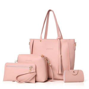 Women Bag Set Top-Handle Big Capacity Female Tassel Handbag Fashion Shoulder Bag Purse Ladies PU Leather Crossbody Bag