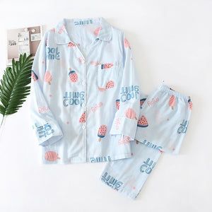 pajamas women 100% gauze cotton long sleeve casual