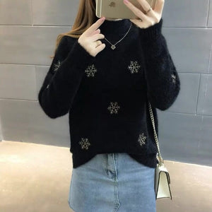 Warm Wool  Sweaters Women Pullover  Winter Pattern High quality Casual Soft Mohair Snowflak Autumn Thick Fashion knitted Fall