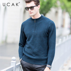 UCAK Brand Sweater Men Autumn Winter Thick Warm Zipper Turtleneck Pull Homme Merino Woolen Pullover Men Cashmere Sweaters U3017