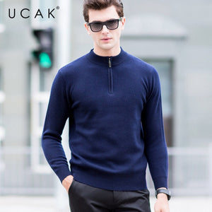 UCAK Brand Sweater Men Autumn Winter Thick Warm Zipper Turtleneck Pull Homme Merino Woolen Pullover Men Cashmere Sweaters U3017