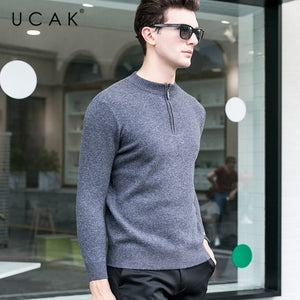 UCAK Brand Sweater Men Autumn Winter Thick Warm Zipper Turtleneck Pull Homme Merino Woolen Pullover Men Cashmere Sweaters U3017