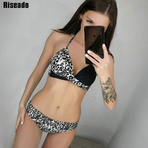 Riseado Sexy Push Up Bikinis Leaf Print Swimwear Women Summer Bathing Suit Women Halter biquini Beach Wear Bikini Mujer