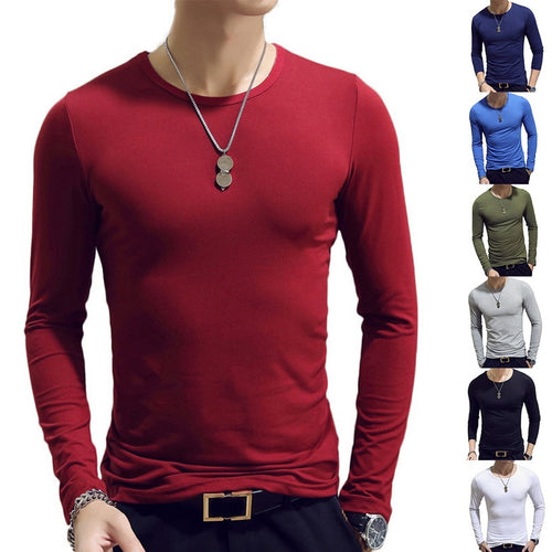 Spring Men T-Shirts Long Sleeve O-Neck Casual Fitness Jogging Solid Fashion Tee Basic Running Homme Top Clothing