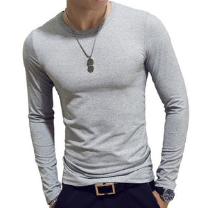 Spring Men T-Shirts Long Sleeve O-Neck Casual Fitness Jogging Solid Fashion Tee Basic Running Homme Top Clothing