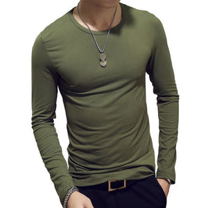 Spring Men T-Shirts Long Sleeve O-Neck Casual Fitness Jogging Solid Fashion Tee Basic Running Homme Top Clothing