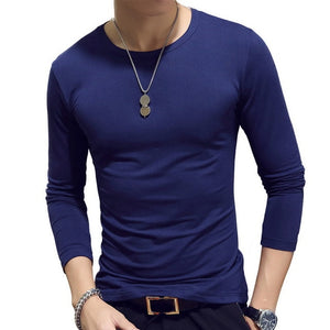 Spring Men T-Shirts Long Sleeve O-Neck Casual Fitness Jogging Solid Fashion Tee Basic Running Homme Top Clothing