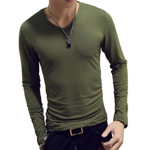 Spring Men T-Shirts Long Sleeve O-Neck Casual Fitness Jogging Solid Fashion Tee Basic Running Homme Top Clothing