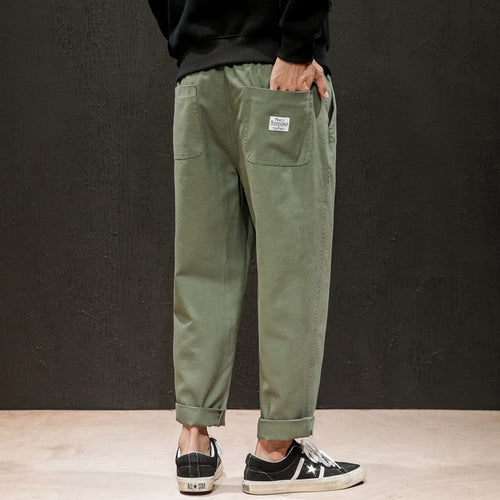 Dropshipping Male Sweatpants Joggers Autumn Japanese Mens Linen Losse Sweatpants Men Solid Harajuku Streetwear Harem Pants