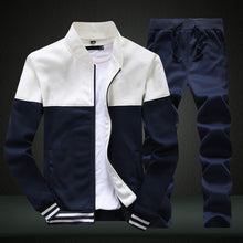 Load image into Gallery viewer, 2019 New Men Sets Fashion Sporting Suit Brand Patchwork Zipper Sweatshirt +Sweatpants Mens Clothing 2 Pieces Sets Slim Tracksuit