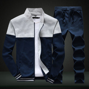 2019 New Men Sets Fashion Sporting Suit Brand Patchwork Zipper Sweatshirt +Sweatpants Mens Clothing 2 Pieces Sets Slim Tracksuit