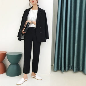 Vintage Autumn Winter Thicken Women Pant Suit Light Green Notched Blazer Jacket & Pant 2019 Office Wear Women Suits Female Sets