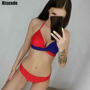 Riseado Sexy Push Up Bikinis Set Swimwear Women Swimsuits Bathing Suit Women Halter biquini Leaf Print Beach Wear Bikini 2020