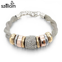 Load image into Gallery viewer, Szelam Friendship Genuine Austrian Crystal Bangles Gold Color Twisted Link Chain Bracelets For Women Gift Sbr150364