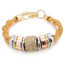 Load image into Gallery viewer, Szelam Friendship Genuine Austrian Crystal Bangles Gold Color Twisted Link Chain Bracelets For Women Gift Sbr150364