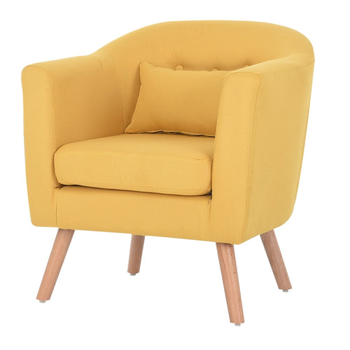 Armchair Single Couch Linen Upholstery and Wooden Legs