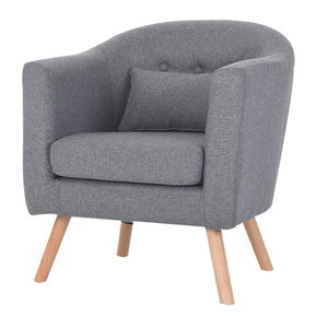 Armchair Single Couch Linen Upholstery and Wooden Legs