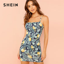 Load image into Gallery viewer, SHEIN Allover Pineapple Tropical Print Cami Dress Multicolor Sleeveless Sheath Mini Dresses Women Summer Vacation Beach Dress