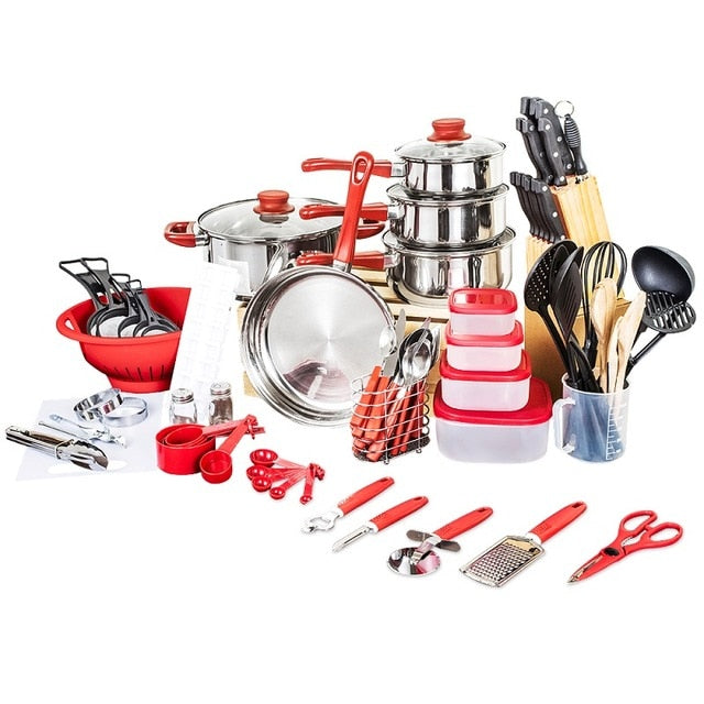 pots and pans 80 Pcs cooking pots and pans set utensils shovel soup spoon stainless steel and nylon material kitchen tools Cookware Set